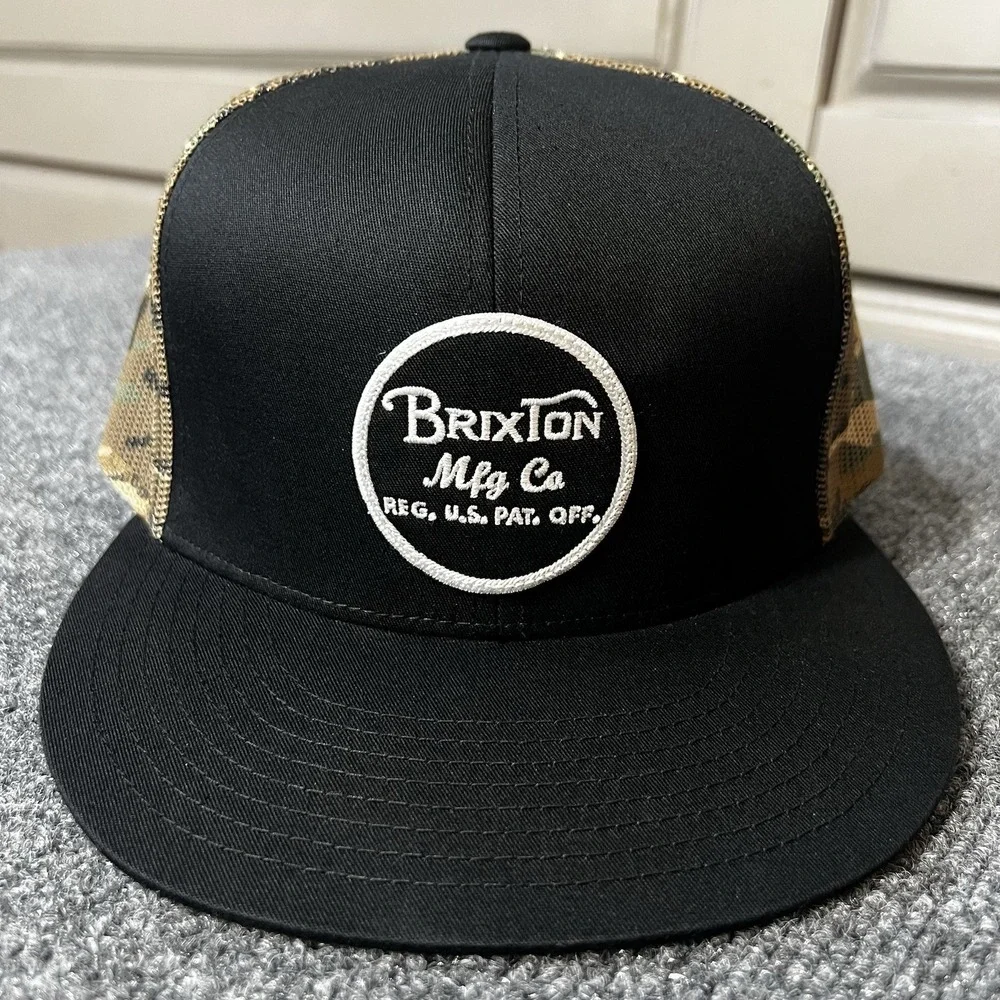 Brixton Mfg Co Trucker Snapback Hat Cap Adjustable Black Patch Mesh Back Camo